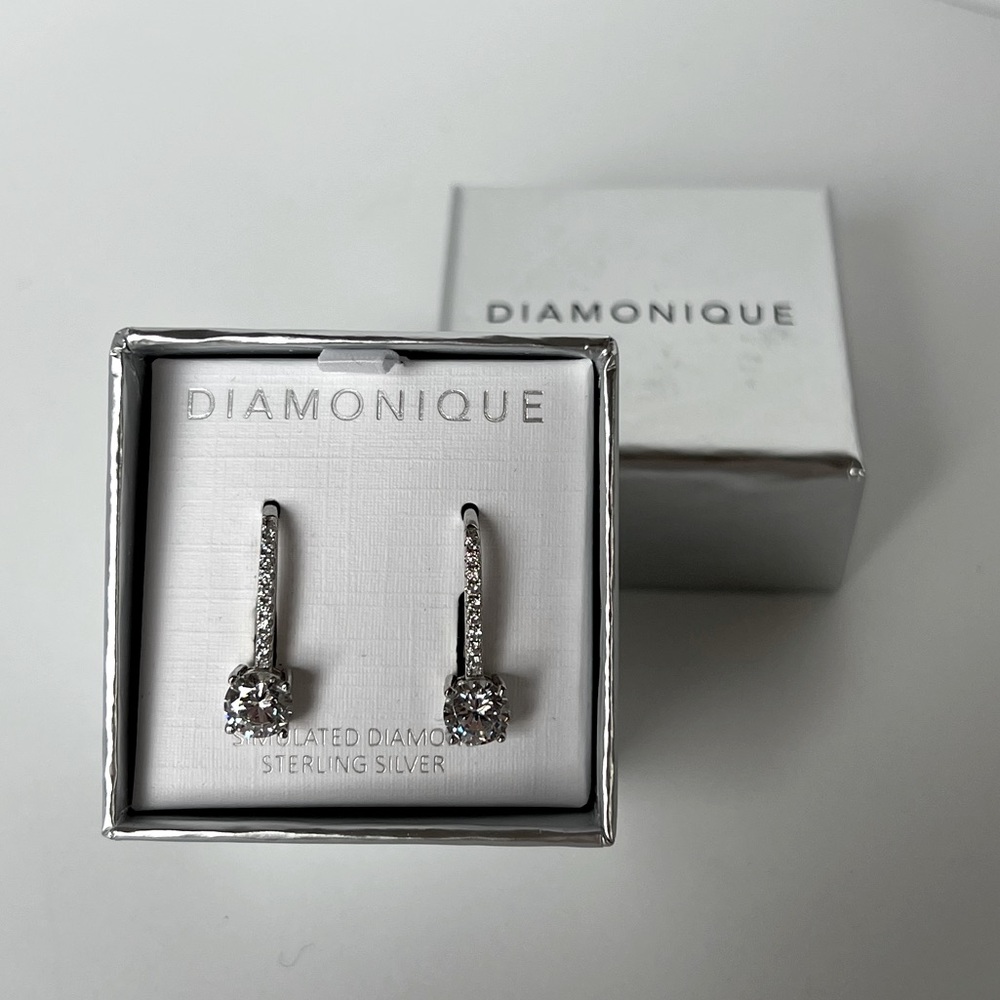 Diamonique Sterling Silver Simulated Diamond Lever back Earrings